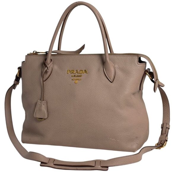 Prada Handbags - Prada Logo Handbag 2-Way Shoulder Bag Handbag Leather Beige